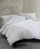 Calvin Klein Washed Texture Solid Cotton Jacquard 3 Piece Duvet Cover Set