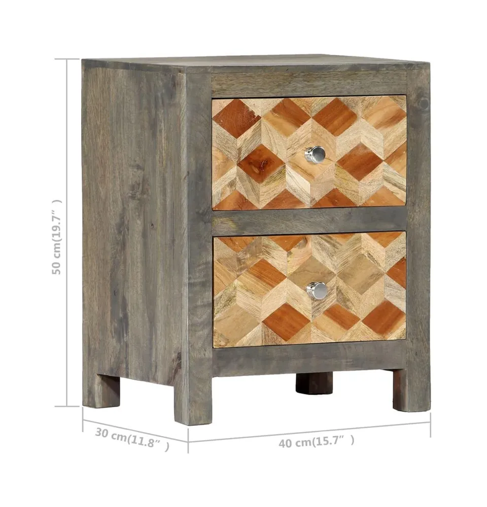 Bedside Cabinet Gray 15.7"x11.8"x19.7" Solid Mango Wood