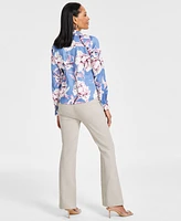I.n.c. International Concepts Women's Satin Floral-Print Tie-Front Blouse, Created for Macy's