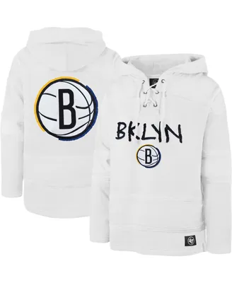 Men's '47 Brand White Brooklyn Nets 2022/23 Pregame Mvp Lacer Pullover Hoodie - City Edition