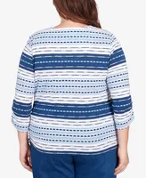 Alfred Dunner Plus Size In Full Bloom Spliced Texture Stripe Side Tie Top