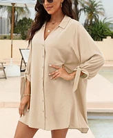 Women's V-Neck Button Front Cover-Up Dress