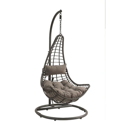 Simplie Fun Uzae Patio Hanging Chair With Stand, Fabric & Charcoal Wicker