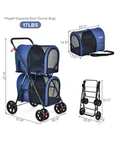 Sugift 4-in-1 Double Pet Stroller with Dog/Cat Carriers and Travel Carriage