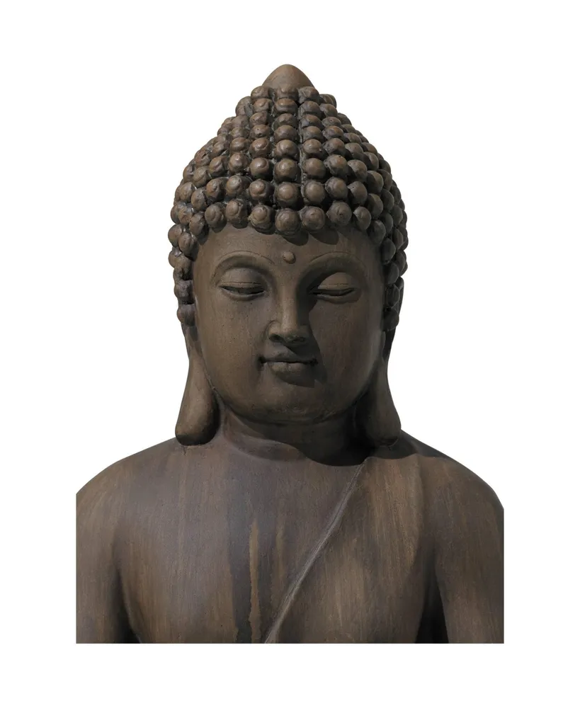 Sitting Buddha Statue Sculpture Zen Asian Japanese Garden Decor Outdoor Front Porch Patio Yard Outside Home Balcony House Dark Sandstone Faux Stone Fi