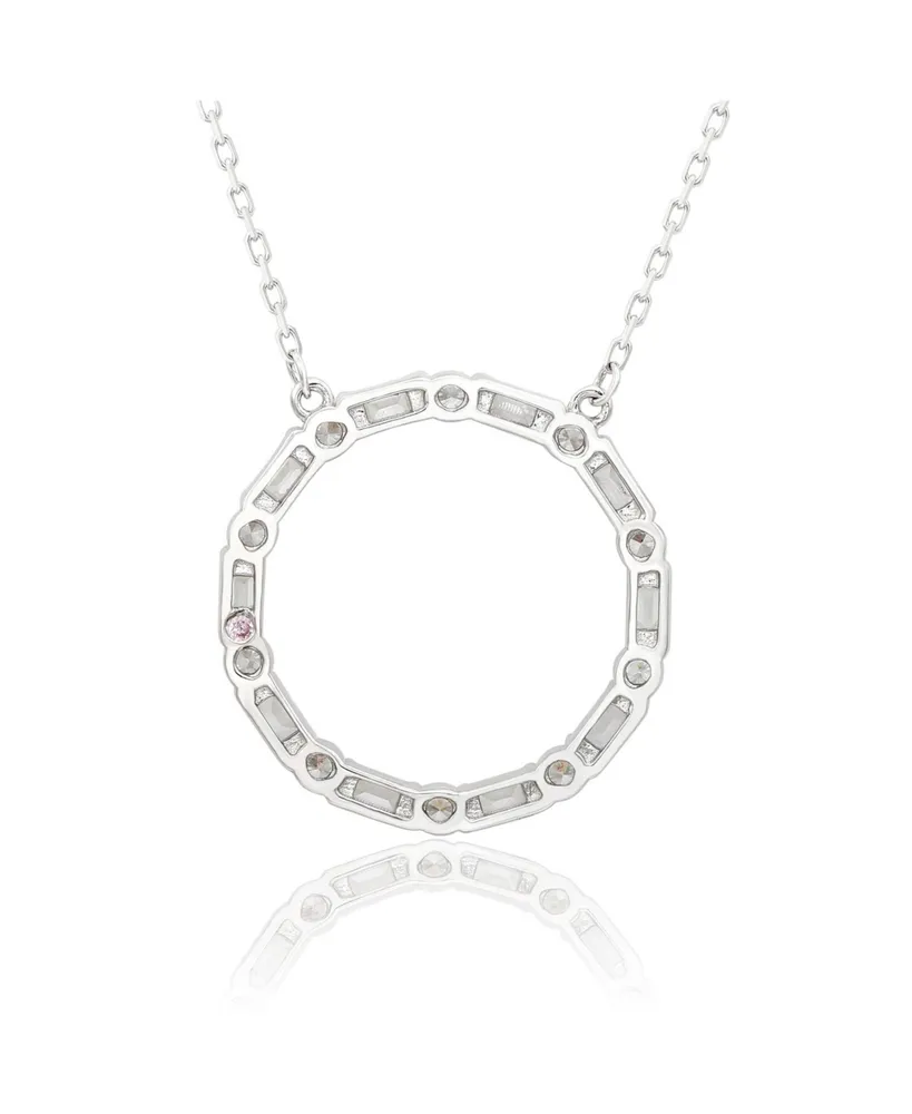 Suzy Levian Sterling Silver Cubic Zirconia Alternating Round & Baguette Open Circle Pendant Necklace