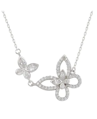 Suzy Levian Sterling Silver Cubic Zirconia Mother Daughter Double Butterfly Necklace