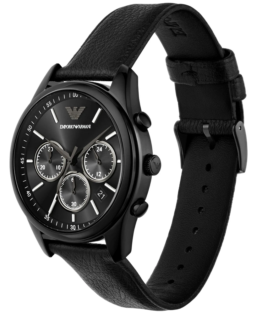Emporio Armani Men's Chronograph Black Leather Strap Watch 41mm