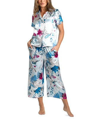 Linea Donatella Women's 2-Pc. Ayanna Cropped Satin Pajamas Set