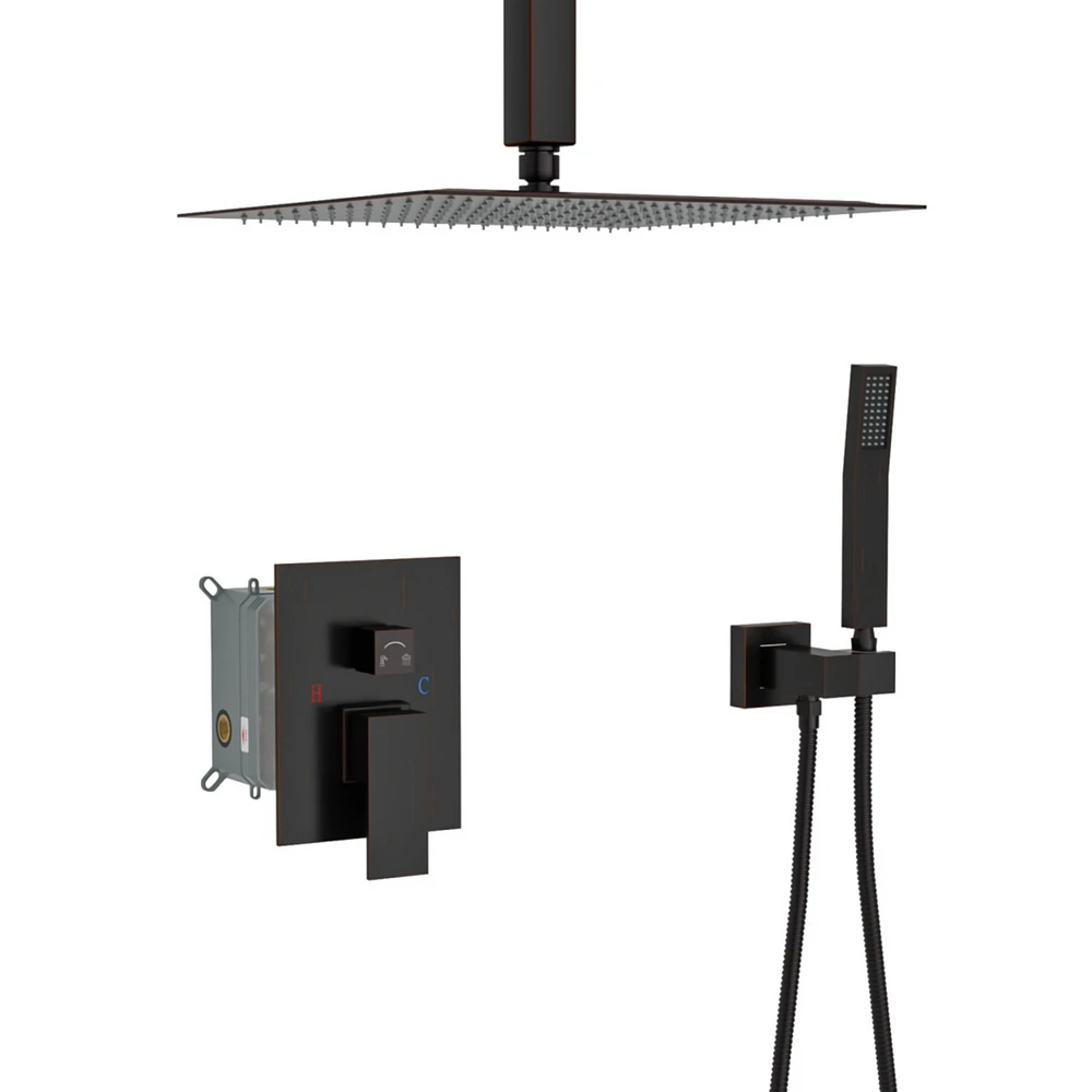 Streamdale Furniture Ceiling Shower Set - Inch Square Shower Set, Dual Shower Heads, Oil Rubber Bronze