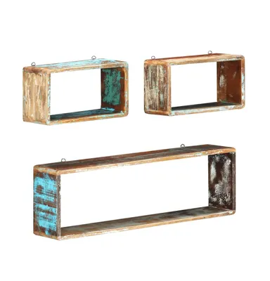 3 Piece Wall Cube Shelf Set Solid Reclaimed Wood