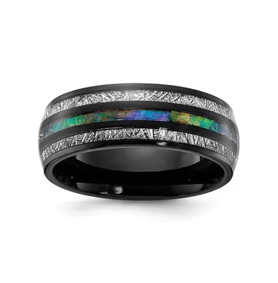 Chisel Stainless Steel Black Ip-plated Abalone & Meteorite Band Ring