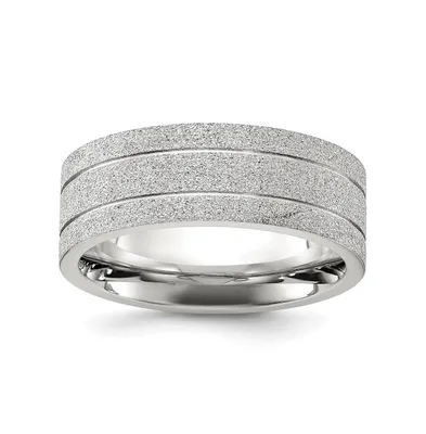 Chisel Stainless Steel Polished Laser-cut and Grooved Band Ring