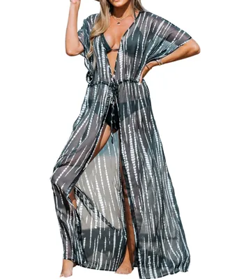 Women's Abstract Print Sheer Cover-Up Duster Kimono
