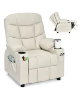 Costway Kids Youth Recliner Chair Pu Leather w/Cup Holders & Side Pockets