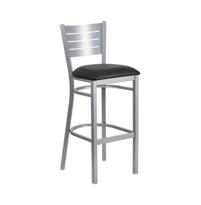 Silver Slat Back Metal Restaurant Dining Barstool