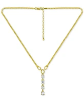 Cubic Zirconia Multi-Cut Linear Lariat Necklace, 16" + 2" extender