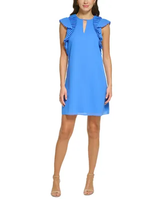 Vince Camuto Women's Jewel-Neck Pleat-Sleeve Chiffon Dress