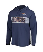 Men's '47 Brand Navy Distressed Denver Broncos Field Franklin Hooded Long Sleeve T-shirt