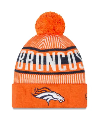 Men's New Era Orange Denver Broncos Striped Cuffed Knit Hat with Pom
