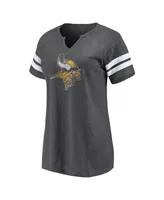 Women's Fanatics Charcoal Distressed Minnesota Vikings Plus Logo Notch Neck Raglan Sleeve T-shirt