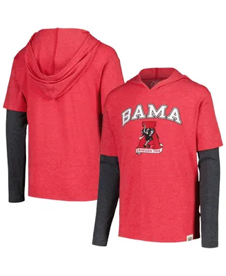 Big Boys Wes & Willy Crimson Distressed Alabama Crimson Tide Tri-Blend Long Sleeve Hoodie T-shirt