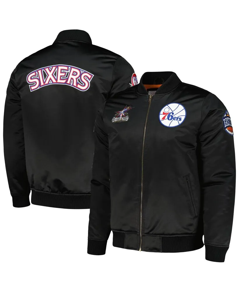 Men's Mitchell & Ness Black Philadelphia 76ers Hardwood Classics Retro Satin Full-Zip Jacket