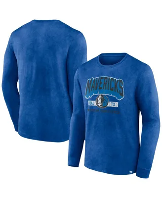 Men's Fanatics Heather Royal Distressed Dallas Mavericks Front Court Press Snow Wash Long Sleeve T-shirt