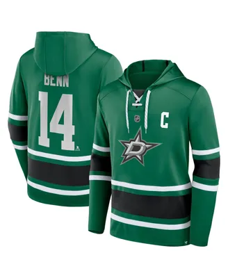Men's Fanatics Jamie Benn Kelly Green Dallas Stars Name and Number Lace-Up Pullover Hoodie