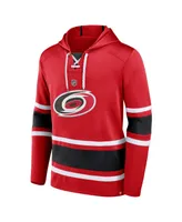 Men's Fanatics Sebastian Aho Red Carolina Hurricanes Name and Number Lace-Up Pullover Hoodie