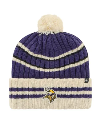 Men's '47 Brand Purple, Cream Minnesota Vikings No Huddle Cuffed Knit Hat with Pom
