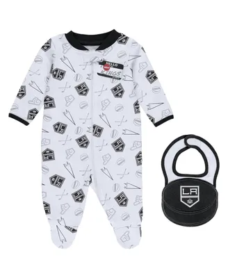 Newborn and Infant Boys and Girls Wear by Erin Andrews White Los Angeles Kings Sleep and Play Full-Zip Footed Jumper with Bib