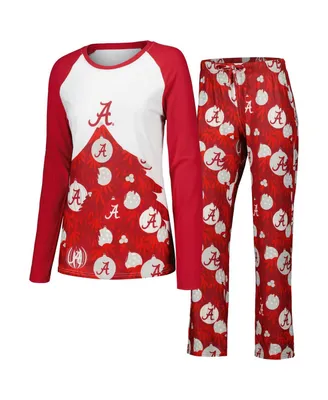 Women's Concepts Sport Crimson Alabama Tide Tinsel Ugly Sweater Long Sleeve T-shirt and Pants Sleep Set