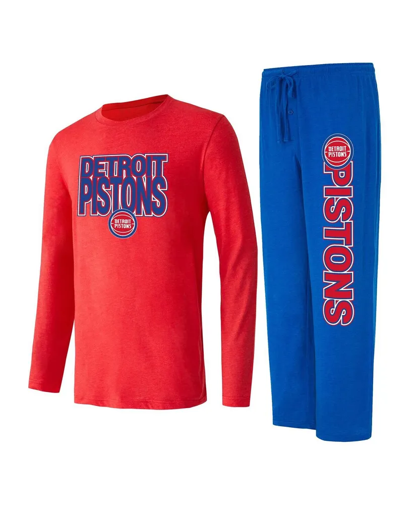 Men's Concepts Sport Blue, Red Distressed Detroit Pistons Meter Long Sleeve T-shirt and Pants Sleep Set