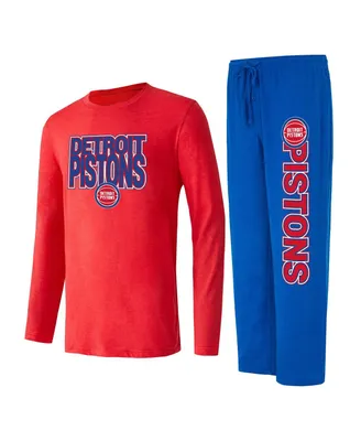 Men's Concepts Sport Blue, Red Distressed Detroit Pistons Meter Long Sleeve T-shirt and Pants Sleep Set