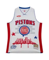 Men's Mitchell & Ness x Tats Cru White Detroit Pistons Hardwood Classics Fashion Jersey