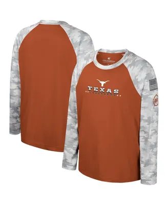 Big Boys Colosseum Burnt Orange, Camo Texas Longhorns Oht Military-Inspired Appreciation Dark Star Raglan Long Sleeve T-shirt