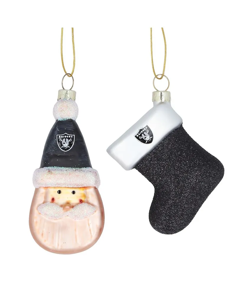 Las Vegas Raiders Two-Pack Santa and Stocking Blown Glass Ornament Set