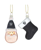 Las Vegas Raiders Two-Pack Santa and Stocking Blown Glass Ornament Set