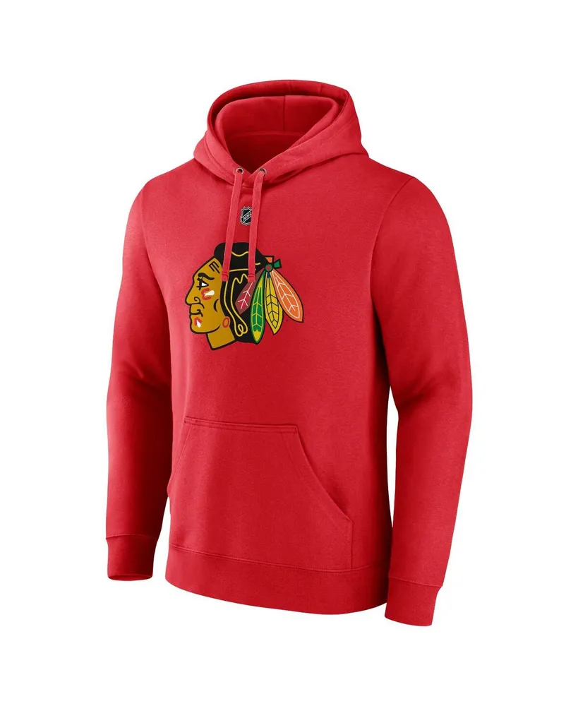 Men's Fanatics Connor Bedard Red Chicago Blackhawks Authentic Stack Name and Number Tri-Blend Pullover Hoodie