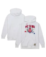 Men's Mitchell & Ness x Tats Cru White Detroit Pistons Hardwood Classics Brick Pullover Hoodie