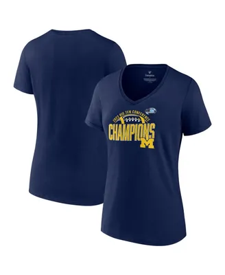 Women's Fanatics Navy Michigan Wolverines 2023 Big Ten Football Conference Champions V-Neck T-shirt