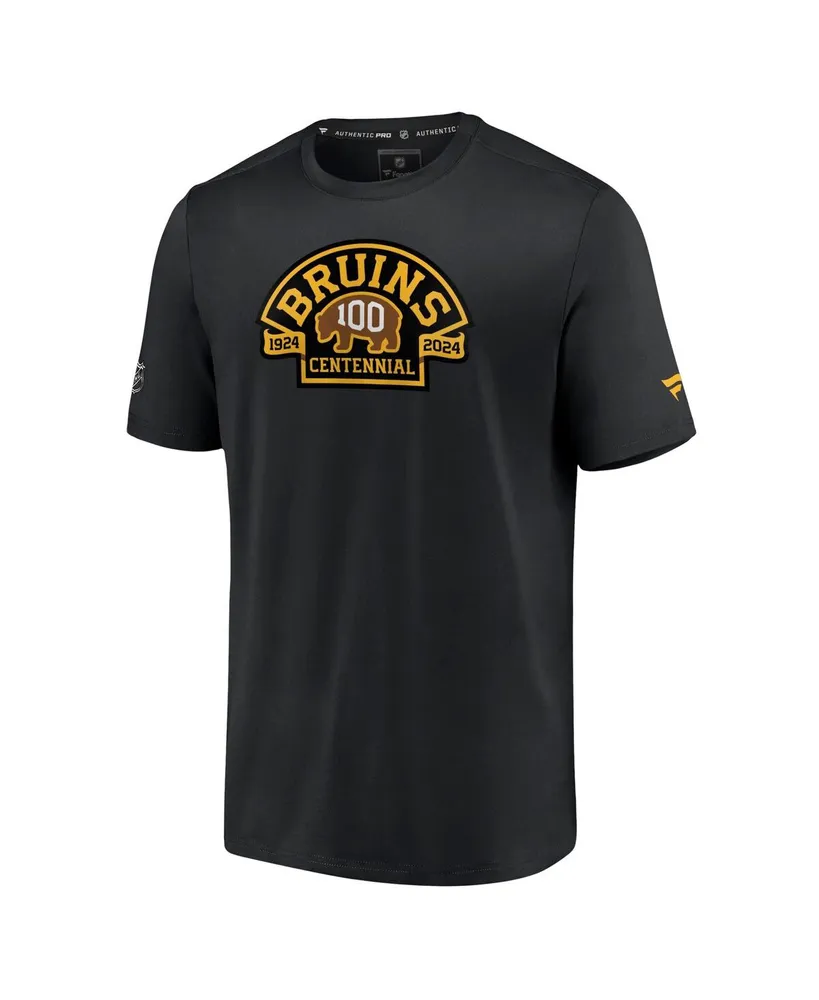 Men's Fanatics Black Distressed Boston Bruins Authentic Pro Centennial Logo T-shirt