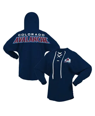 Women's Fanatics Navy Colorado Avalanche Jersey Lace-Up V-Neck Long Sleeve Hoodie T-shirt
