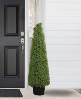 4' Artificial Boxwood Cone Topiary Tree with Round Pot Unlit