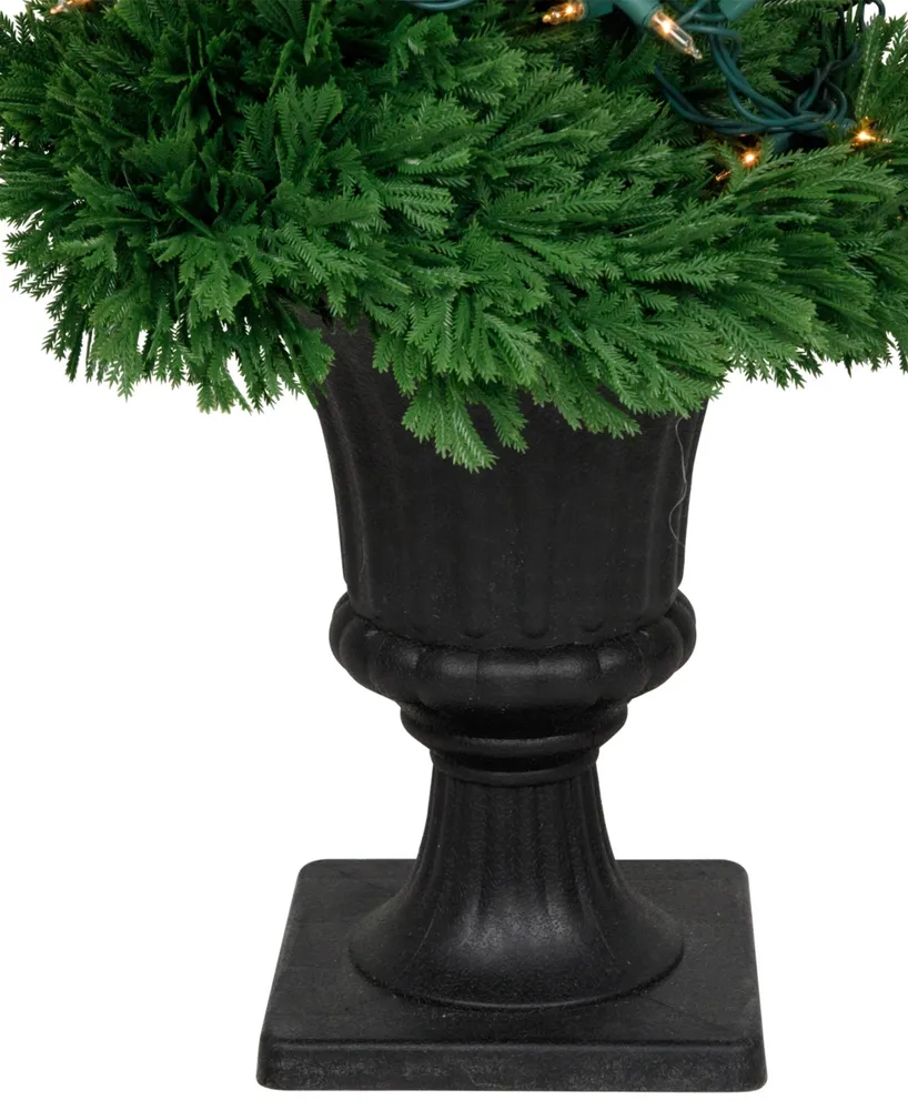 4.5' Pre-Lit Artificial Cedar Double Spiral Topiary Tree in Urn Style Pot Clear Lights