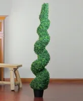 5' Potted Two Toned Artificial Spiral Boxwood Garden Topiary