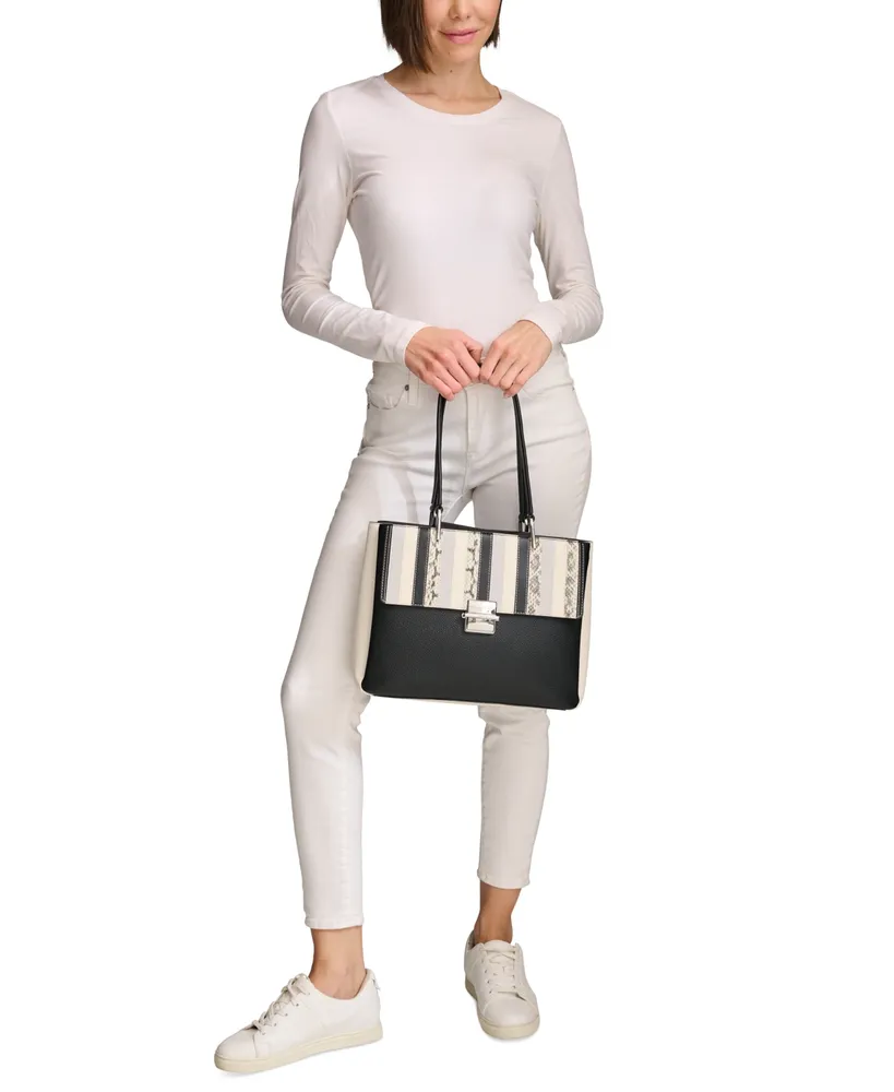 Calvin Klein Clove Mixed Material Push-Lock Triple Compartment Tote Bag
