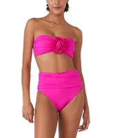 Kate Spade New York Womens Rosette Detail Convertible Bandeau Bikini Top High Waist Bikini Bottoms