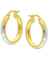 Giani Bernini Two-Tone Textured Small Hoop Earrings in Sterling Silver & 18k Gold-Plate, 20mm, Created for Macy's - Two